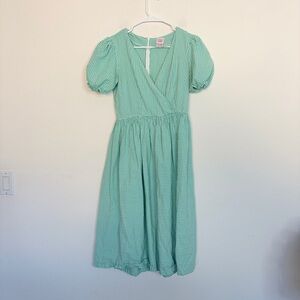 UO x Lisa Says Gah! Topanga Green Gingham Puff Sleeve Midi Dress, Medium
